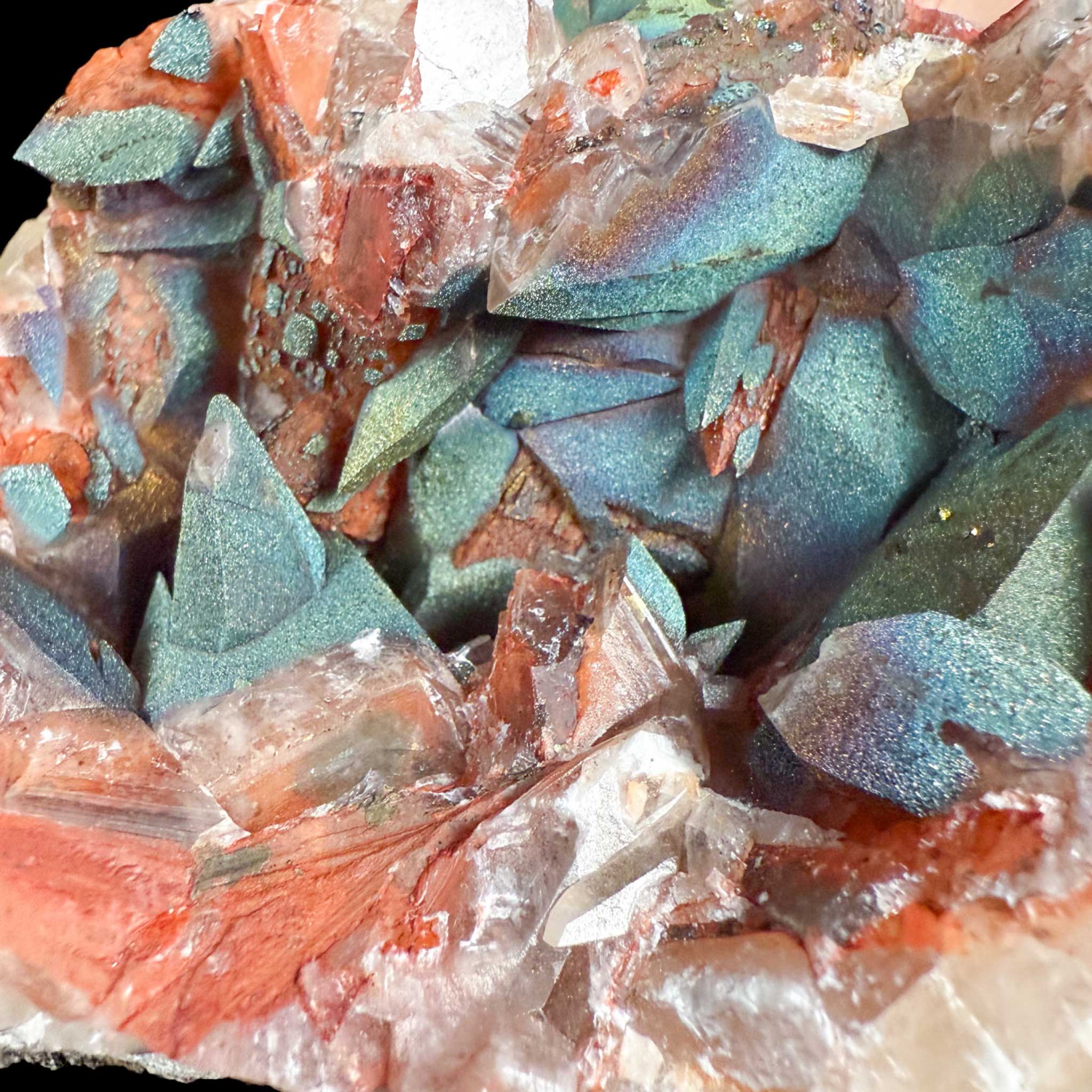 Close up of Iridescent Chalcopyrite on Calcite from Moldova