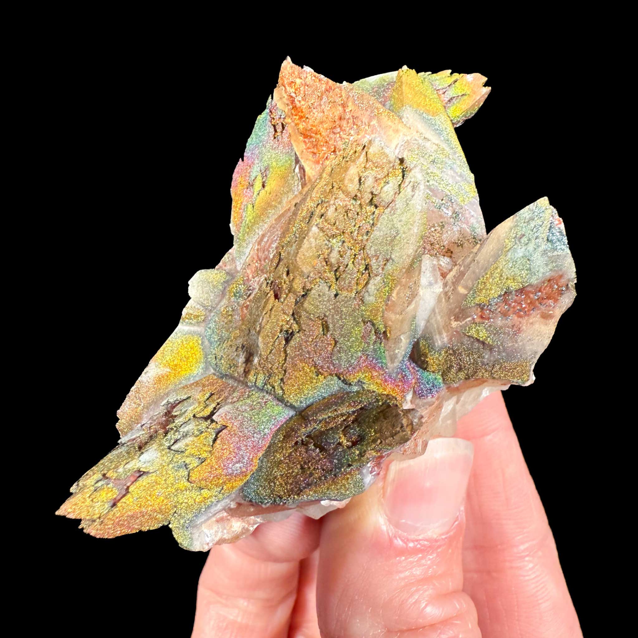 Rainbow Chalcopyrite and Calcite Crystals from Moldova