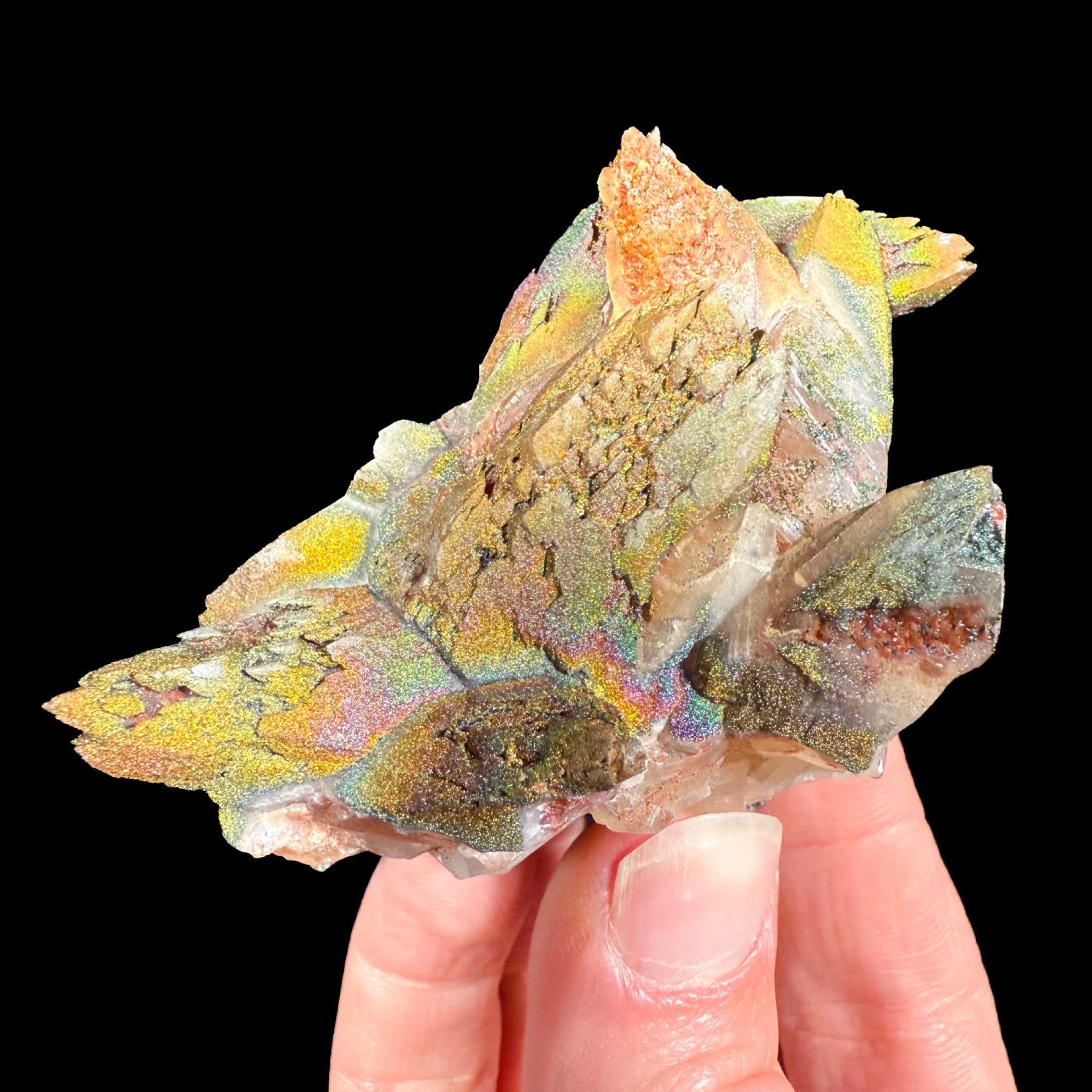 Rainbow Chalcopyrite and Calcite crystals from Moldova