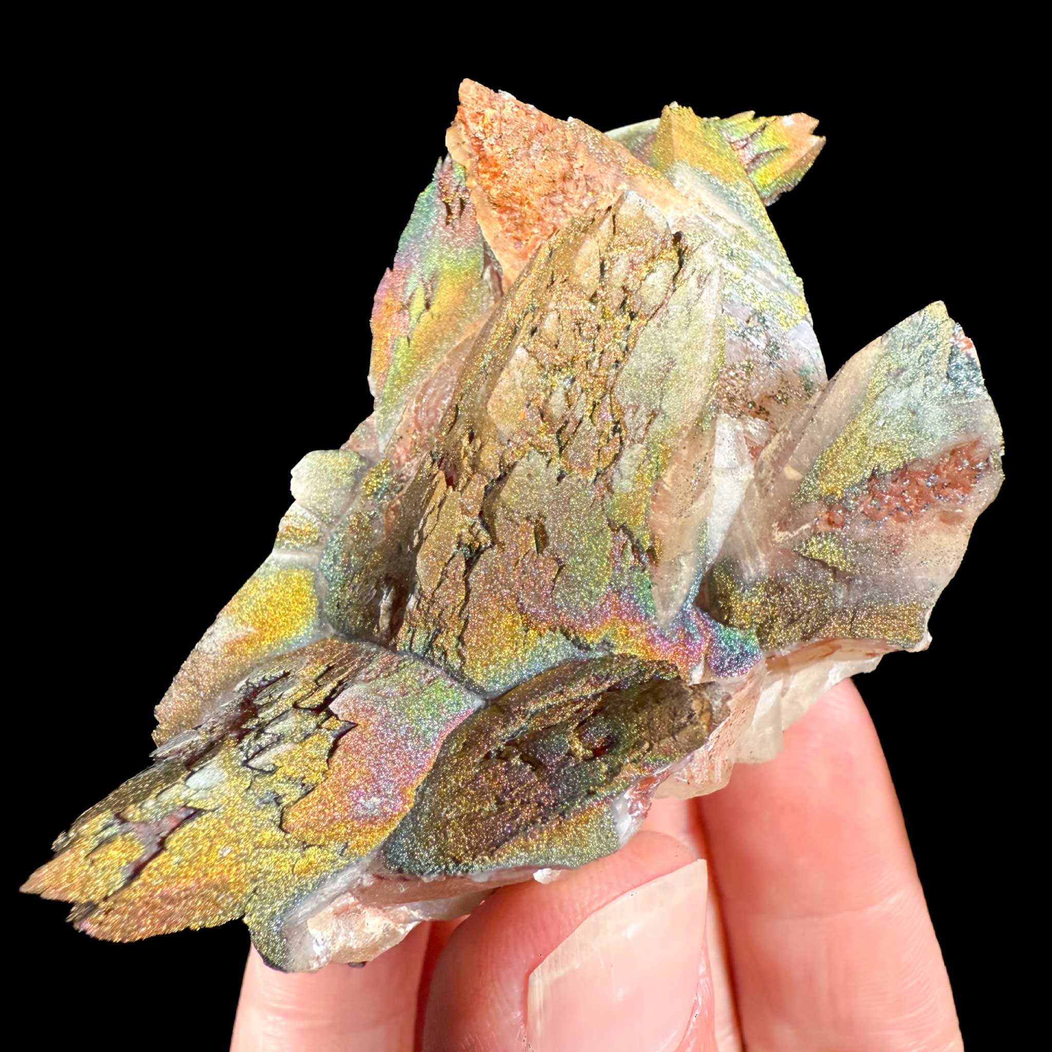 Chalcopyrite on Calcite Crystals from Moldova