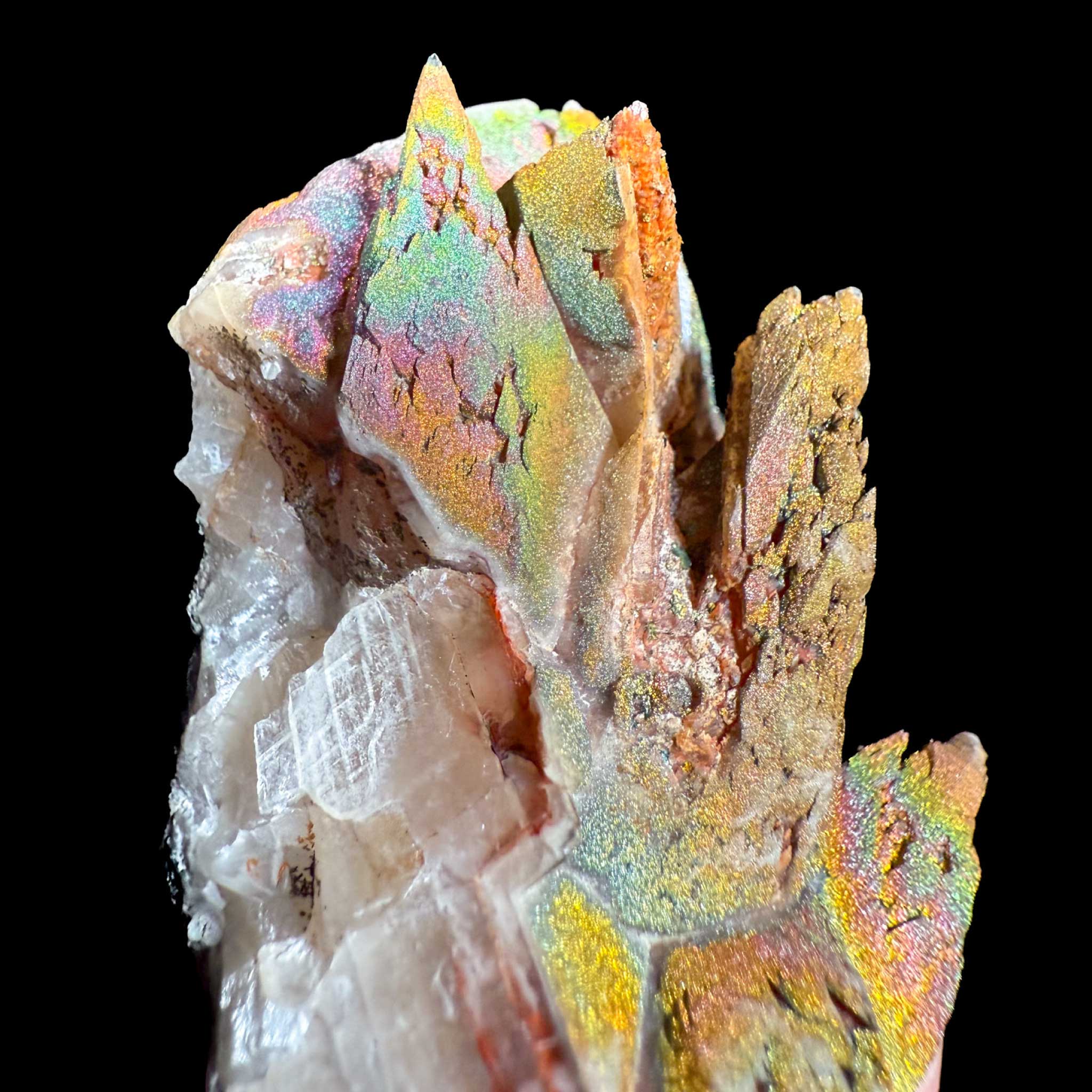 Close-up of Iridescent Rainbow Calcite with Chalcopyrite