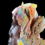 Close-up of rainbow colored Chalcopyrite and Calcite crystals