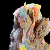 Close-up of rainbow colored Chalcopyrite and Calcite crystals