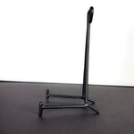 Small Black Metal Display Stand with Scroll Top Side View
