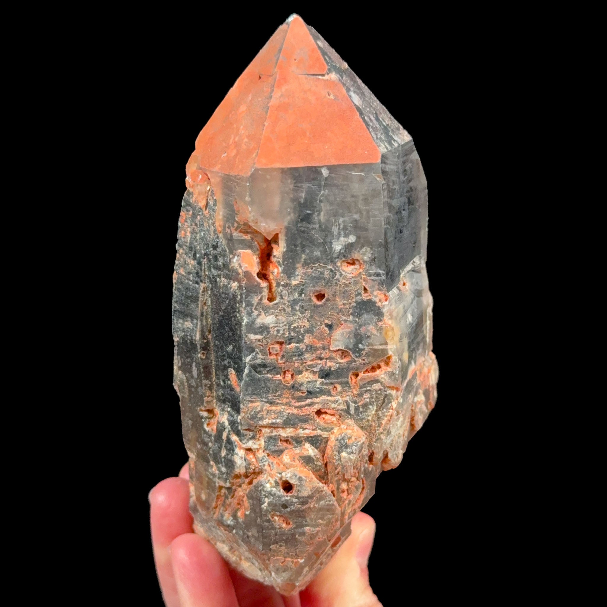 Red iron coating on Smoky Quartz crystal from Colorado