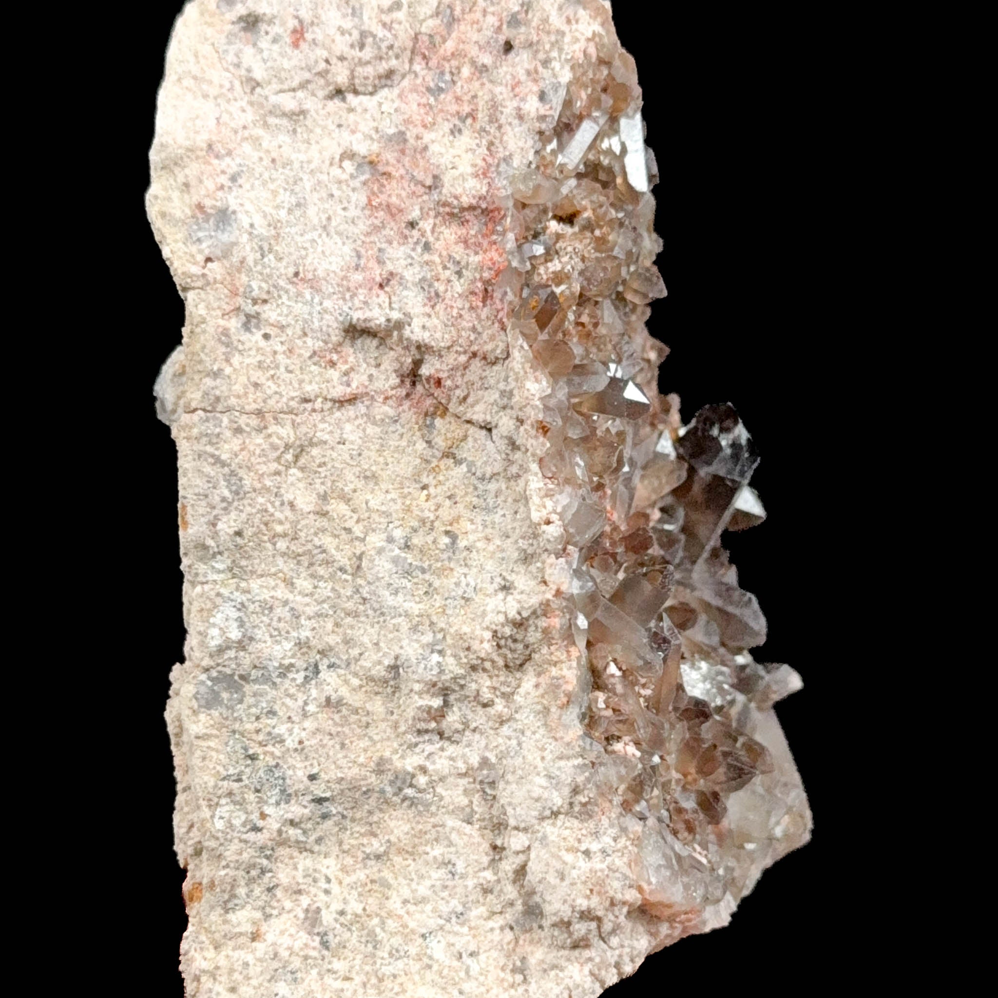 Side view of Granite Pegmatite and Smoky Quartz crystals