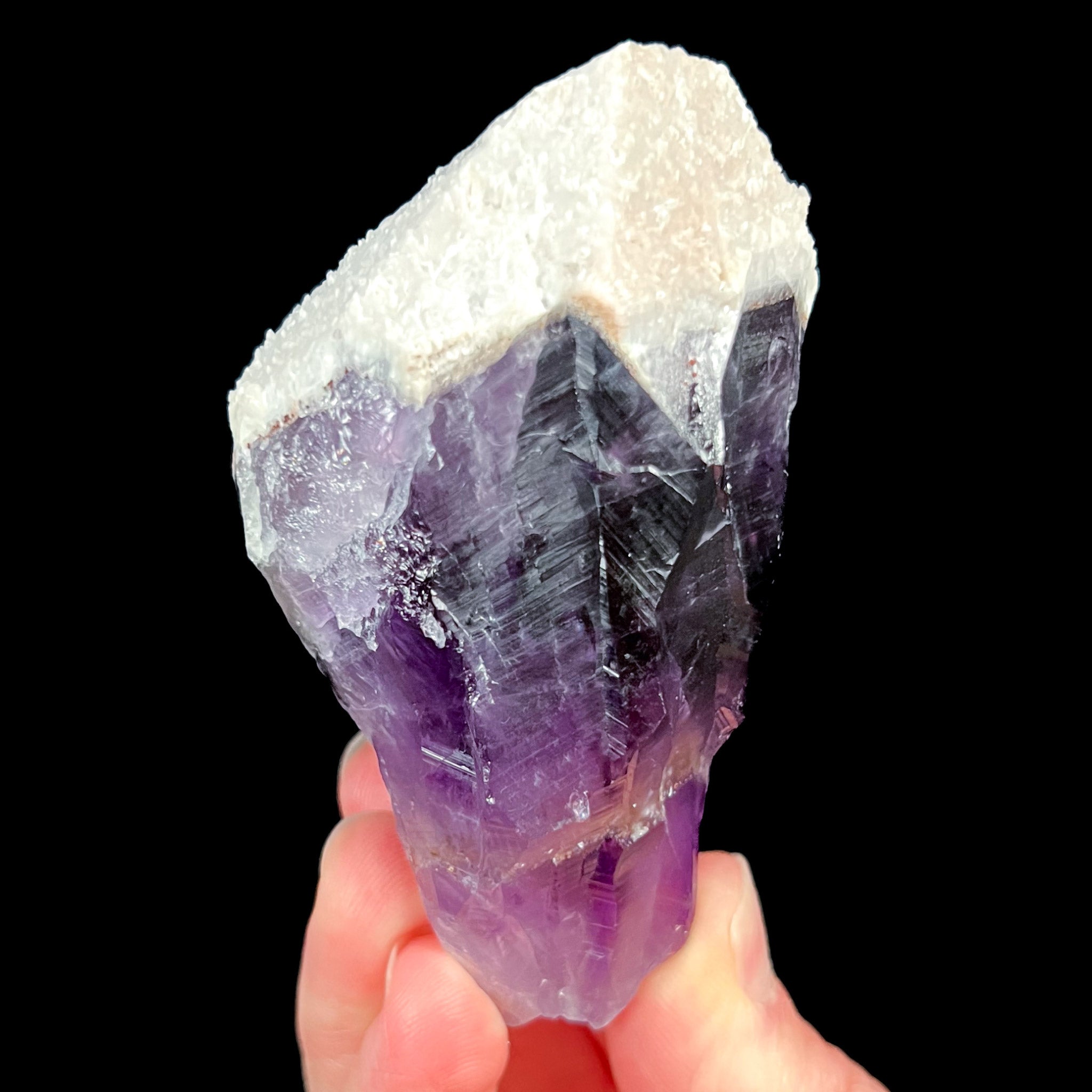 Purple Amethyst Crystal with White Quartz Cap / Top