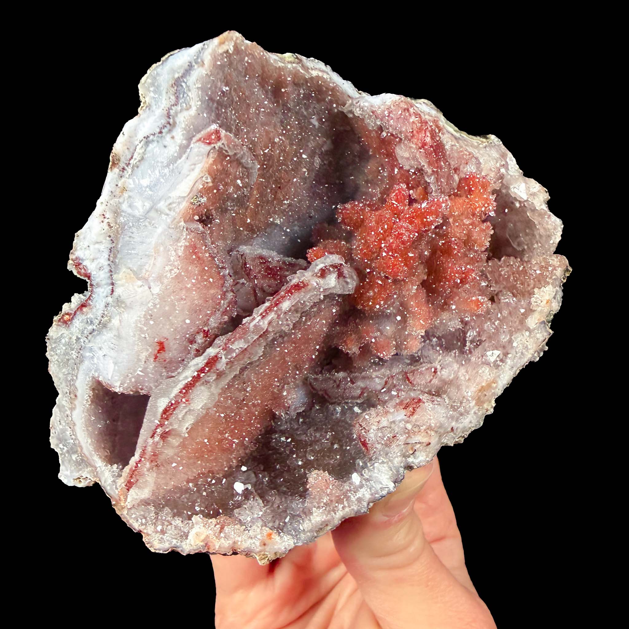 Side view of Stalactitic Quartz geode