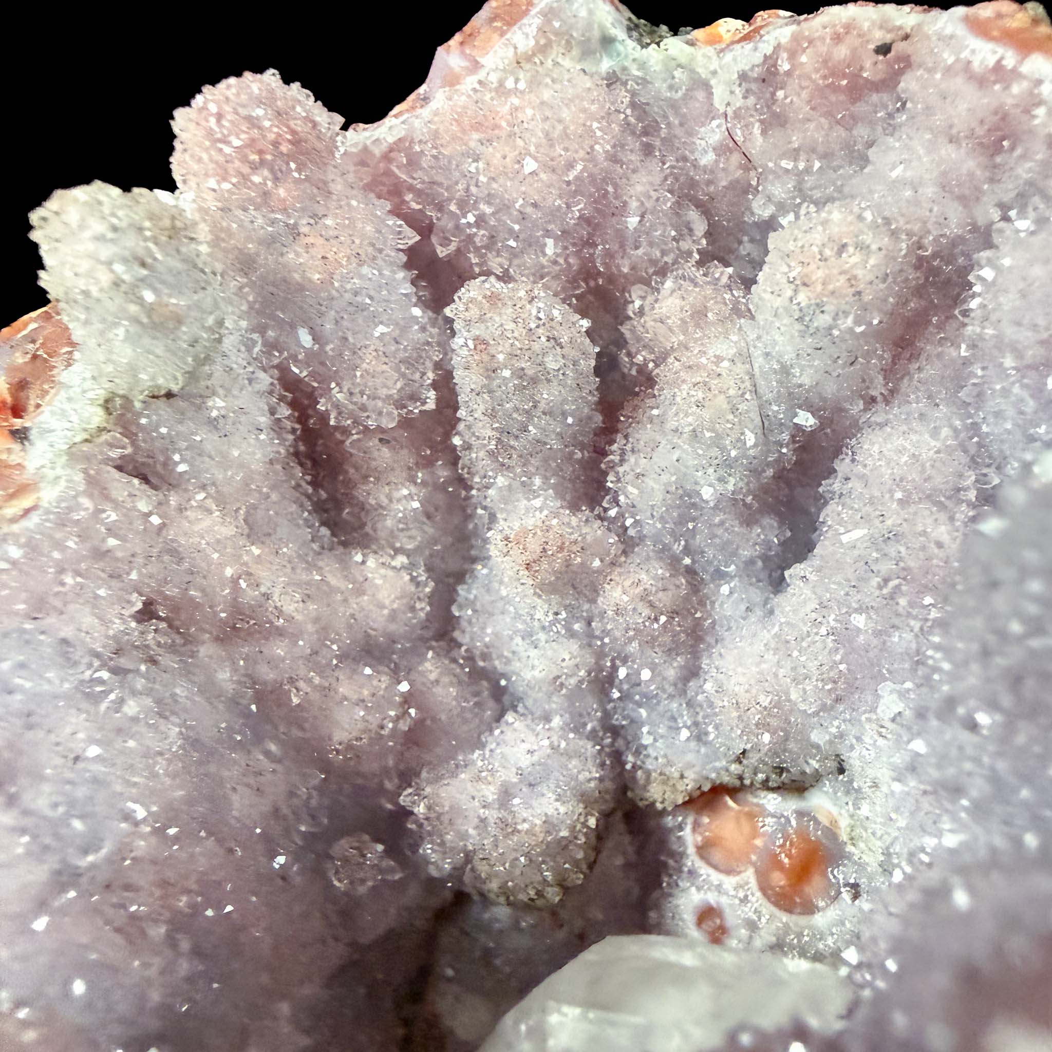 close up of stalactitic quartz crystals