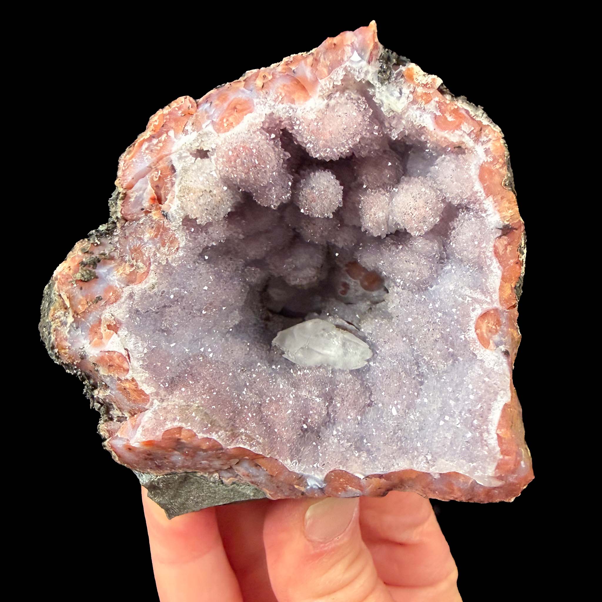 Stalactitic Quartz Geode with Calcite crystal from Morocco