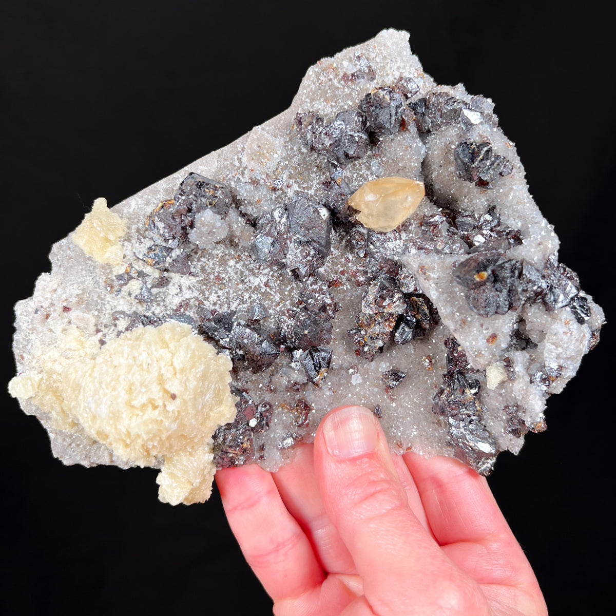 Stellar Beam Calcite on Quartz with Sphalerite and Barite from Tennessee