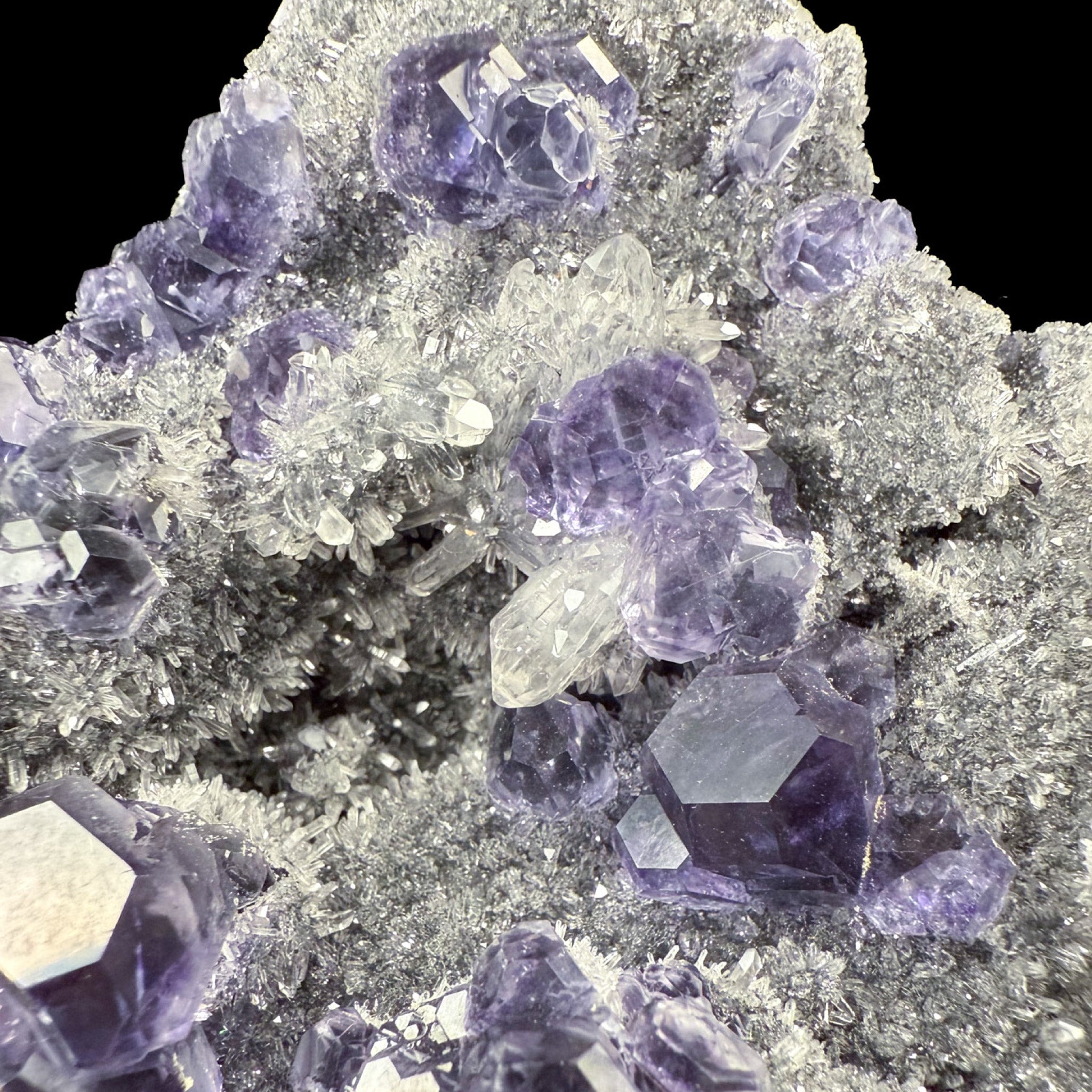 Tanzanite fluorite and clear quartz crystal specimen