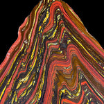 Close-up of a multicolored Tiger Iron stone with red, yellow, and brown patterns