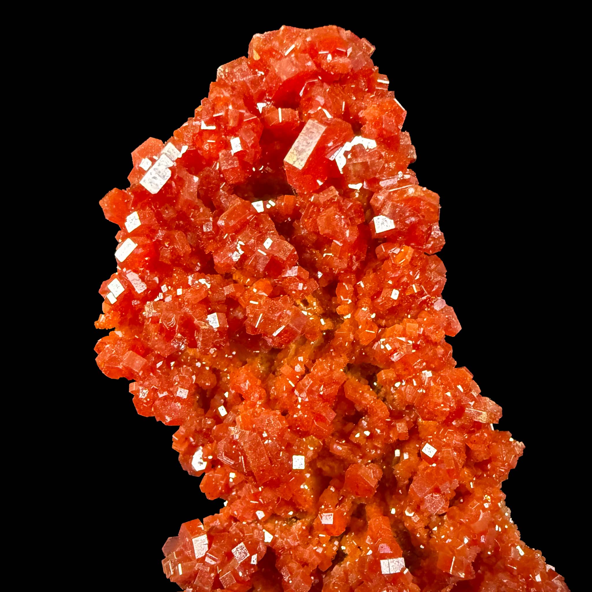 Close up of orange - red Vanadinite crystals