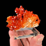 Red orange Vanadinite crystals on white Barite from Mibladen, Morocco