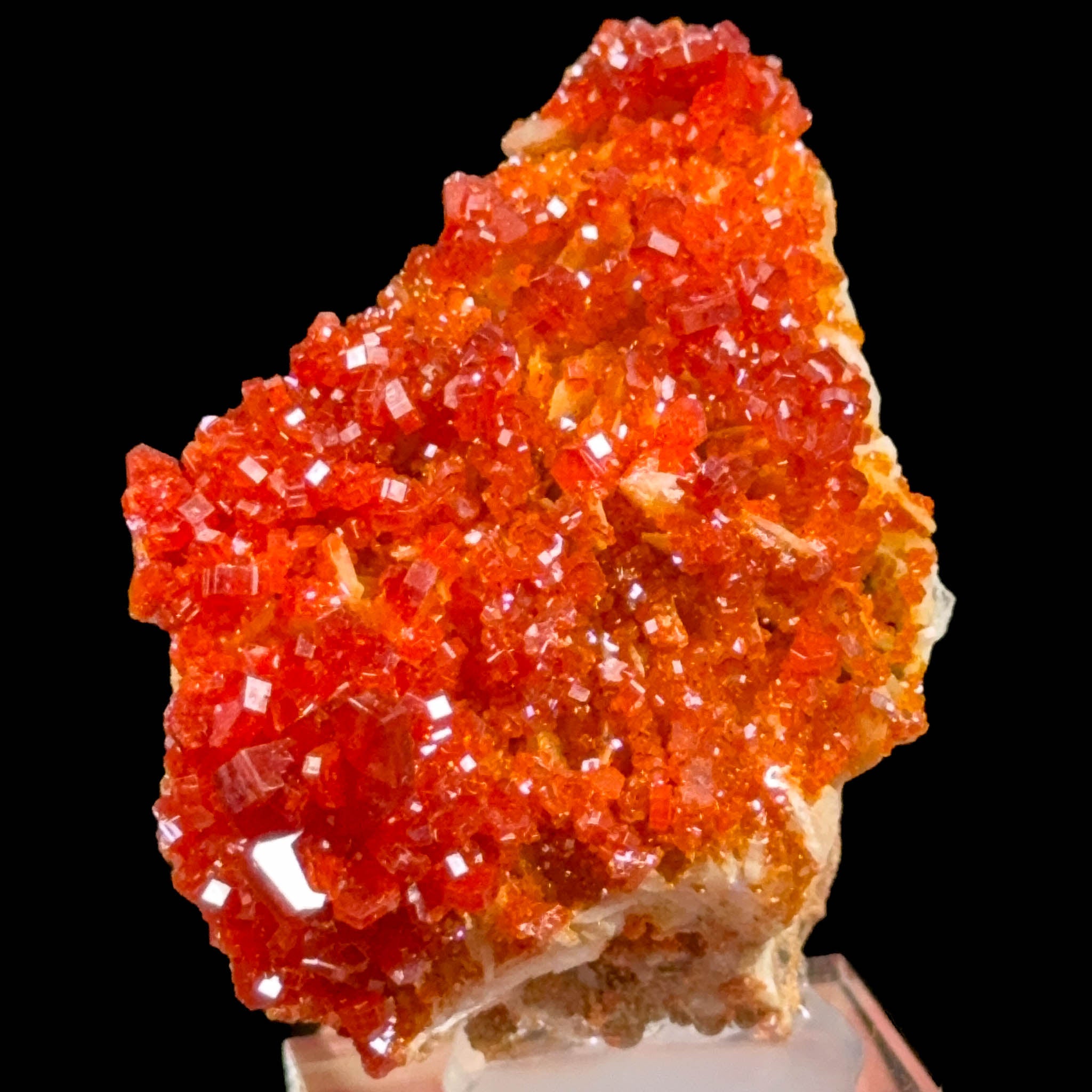 Close up of Vanadinite crystals on Barite from Morocco