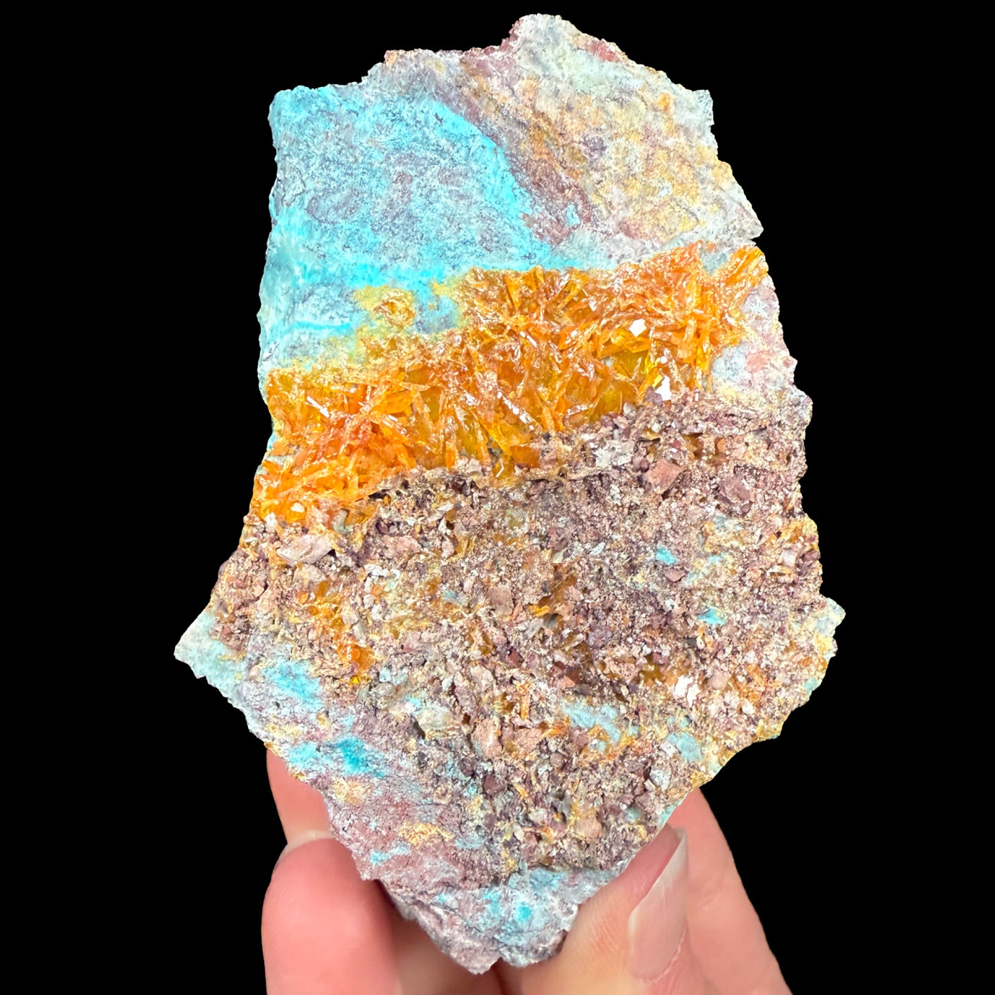 Chrysocolla with Wulfenite from Rowley Mine, Arizona