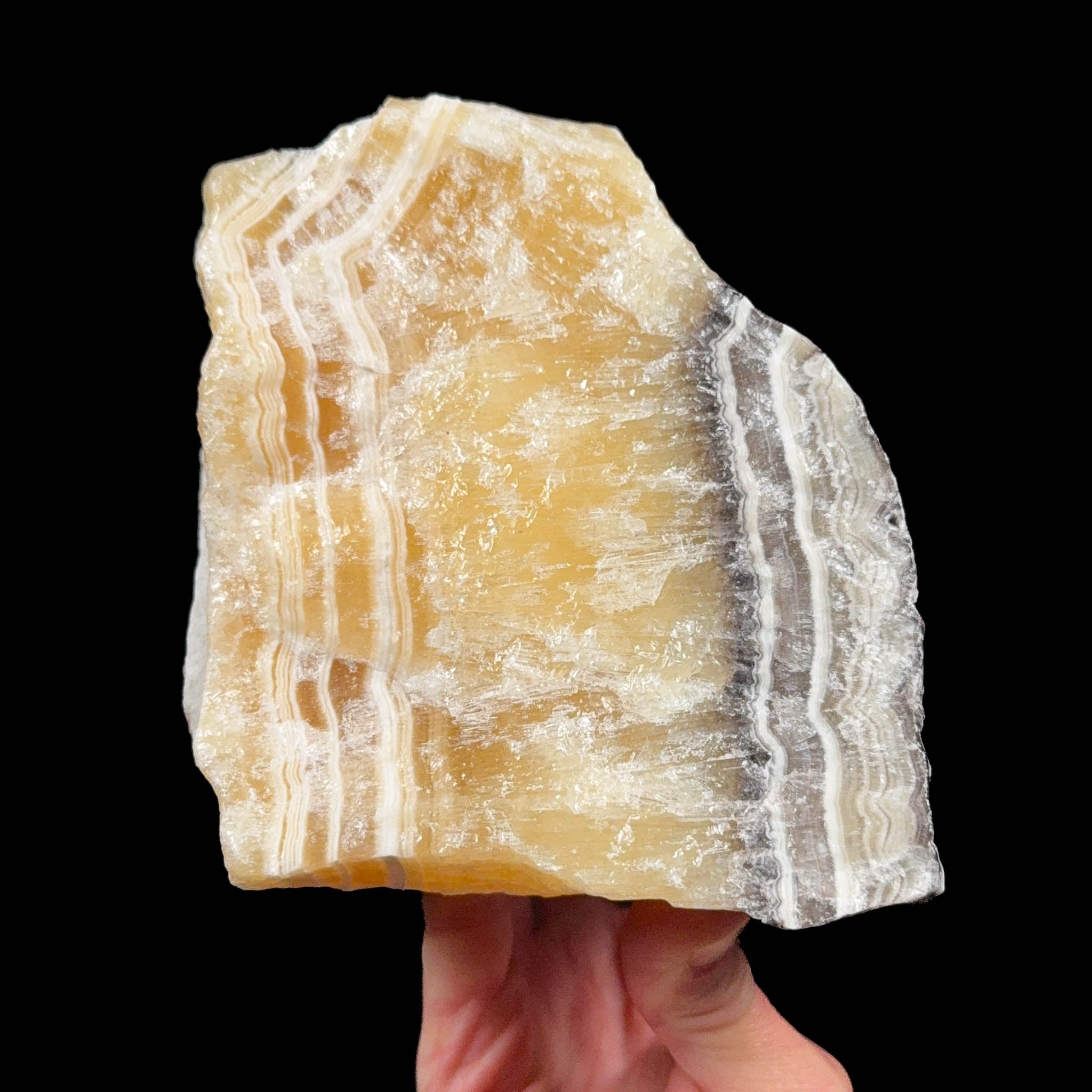 Zebra Calcite with golden yellow Calcite raw stone specimen from Mexico
