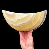 Large Yellow Calcite and Zebra Calcite Bowl from Mexico