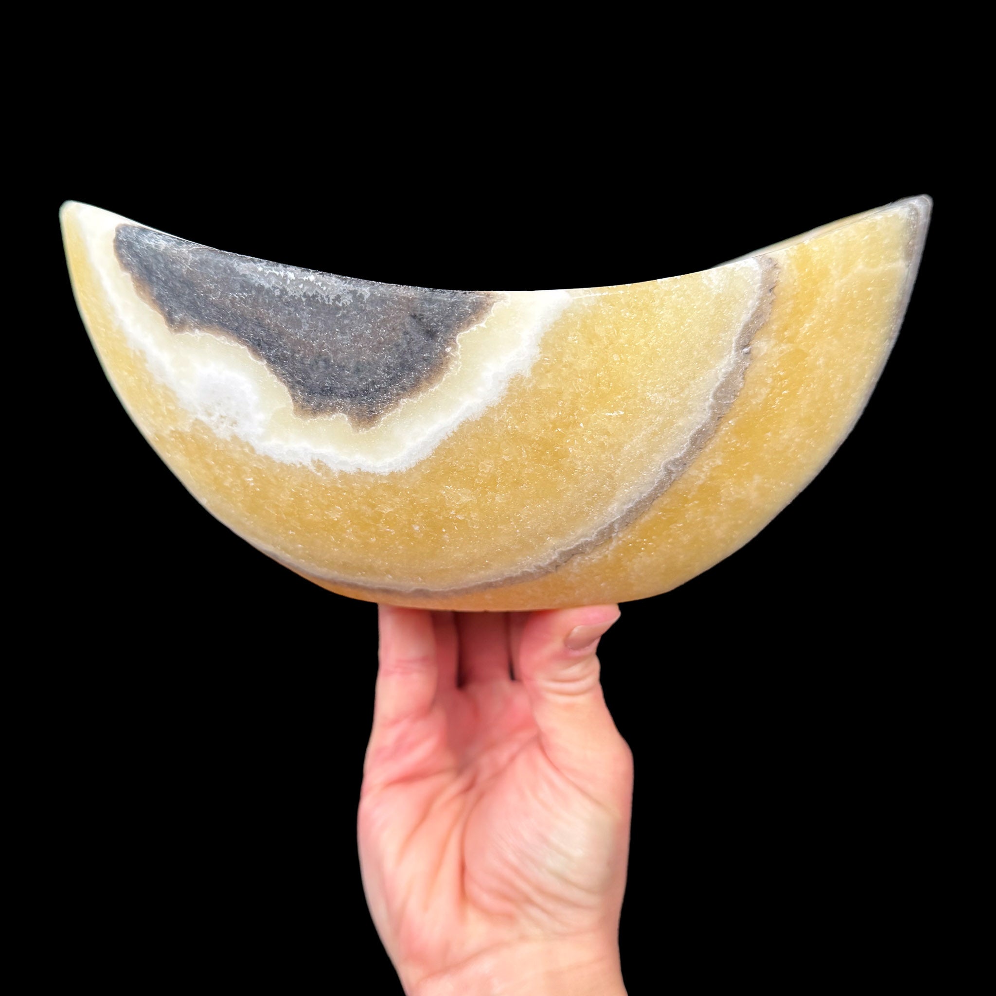 Zebra calcite and golden yellow calcite bowl