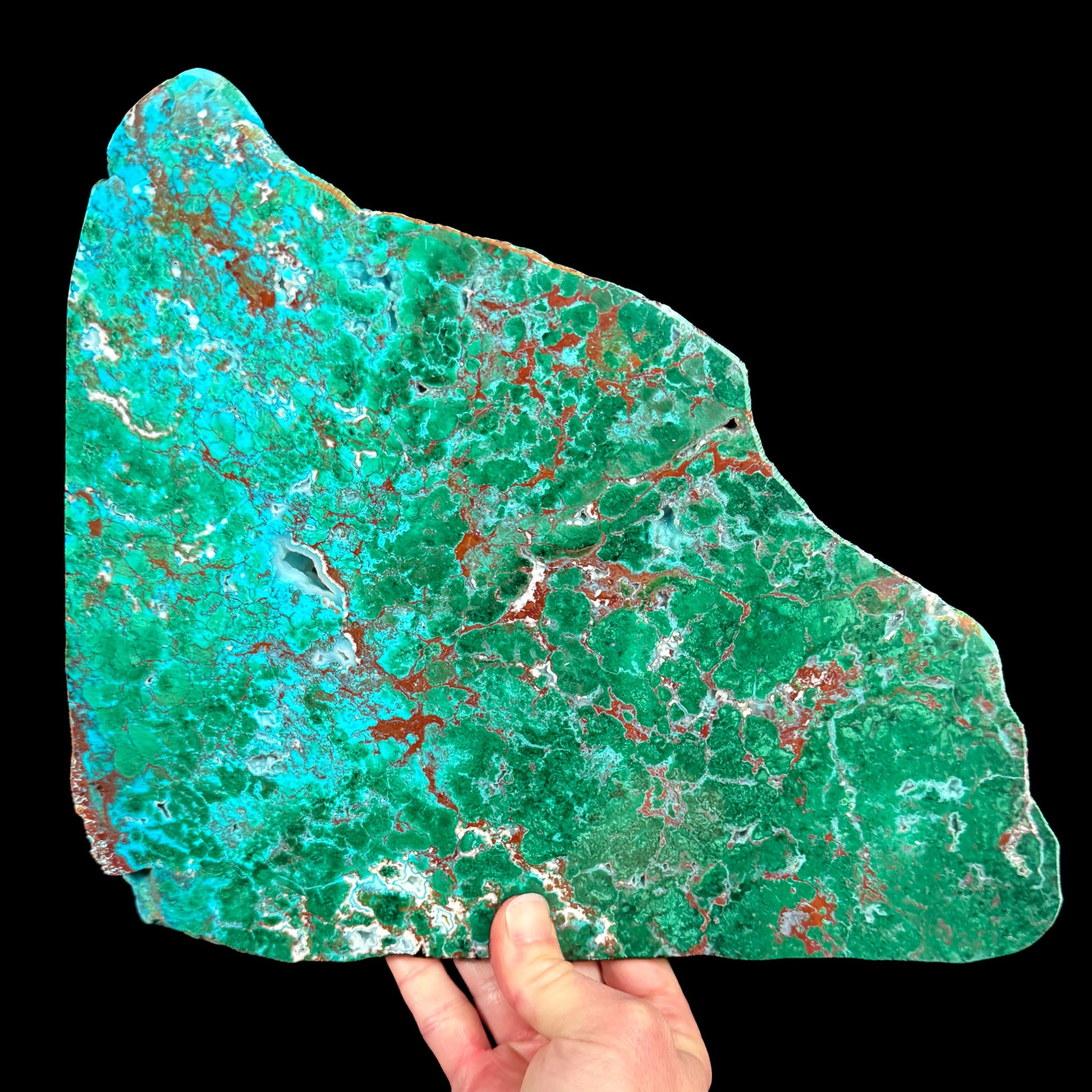 Chrysocolla and Malachite polished stone slice from Sandfire Mine Australia