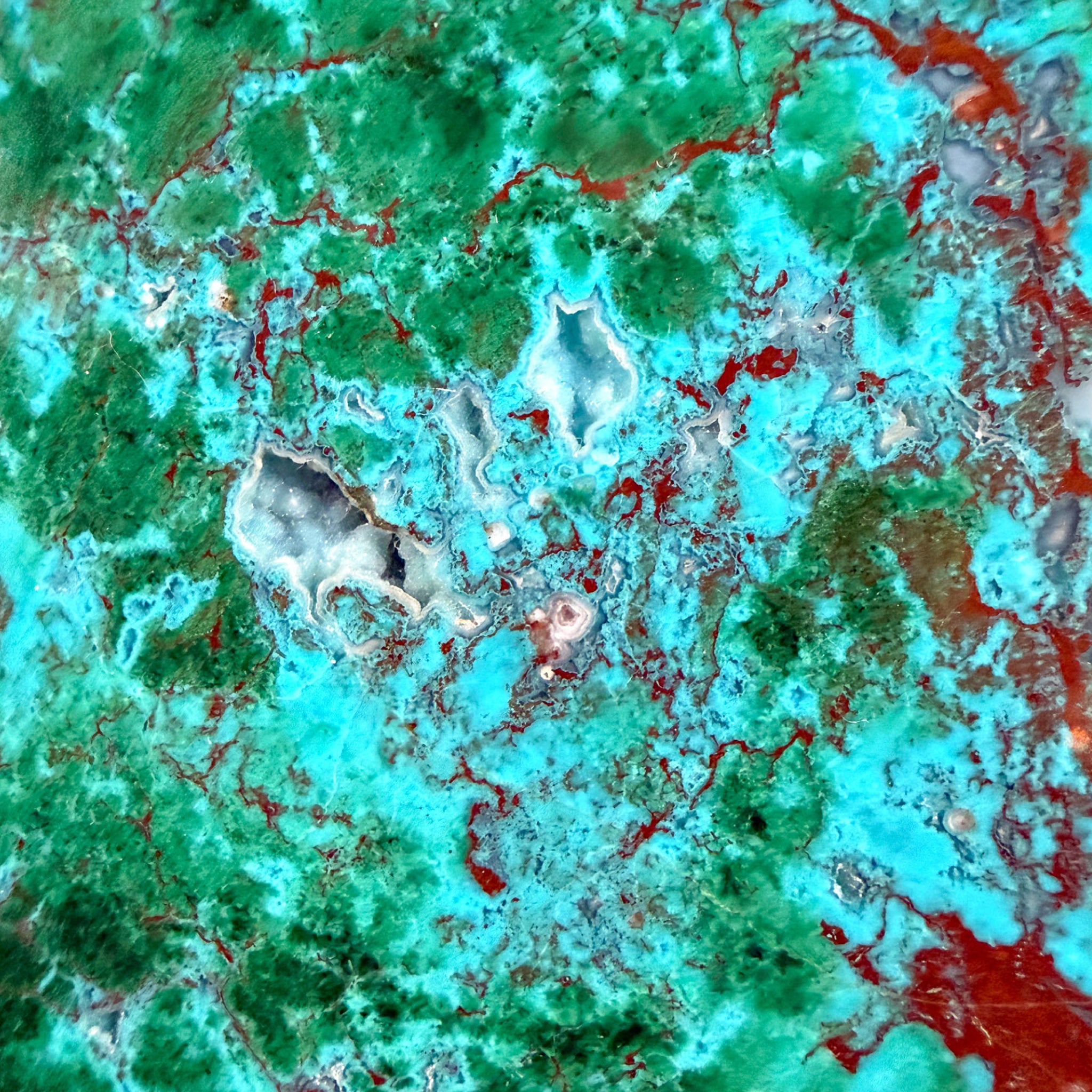 Close up of Malachite and Chrysocolla, Cuprite and Quartz from Australia