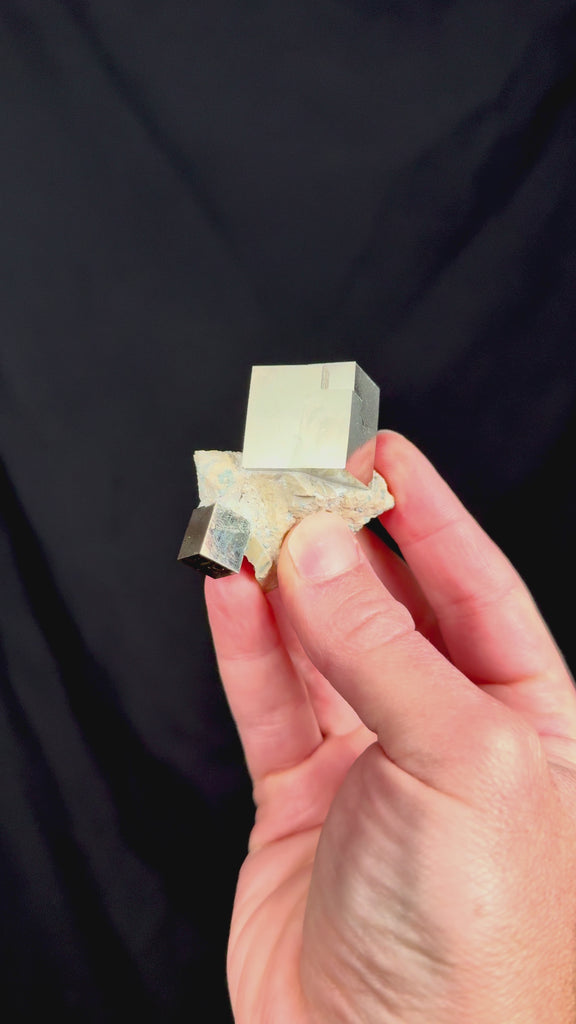Video of Pyrite cubes in matrix from Spain