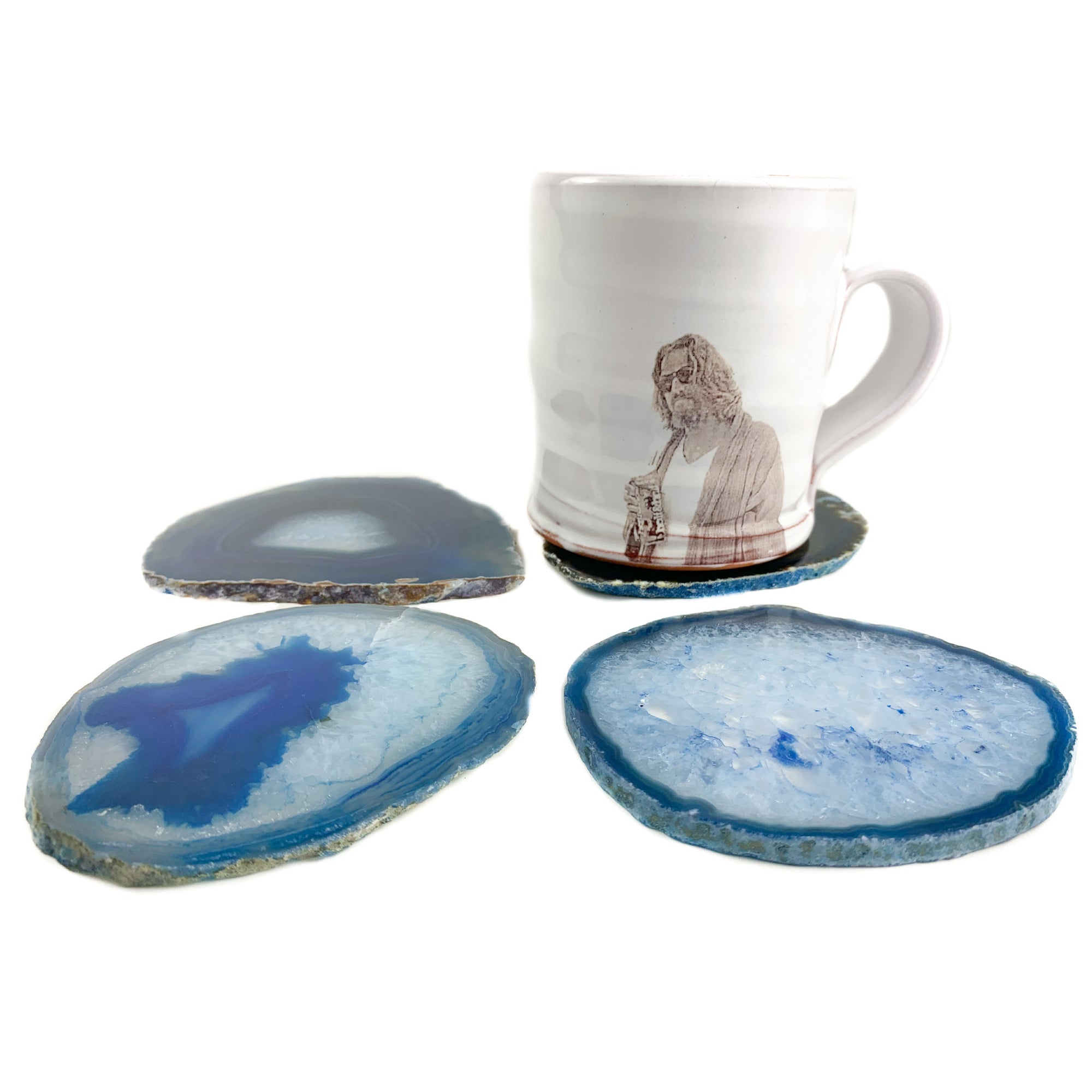 Blue Banded Agate Geode Coasters Set of 4 from Brazil