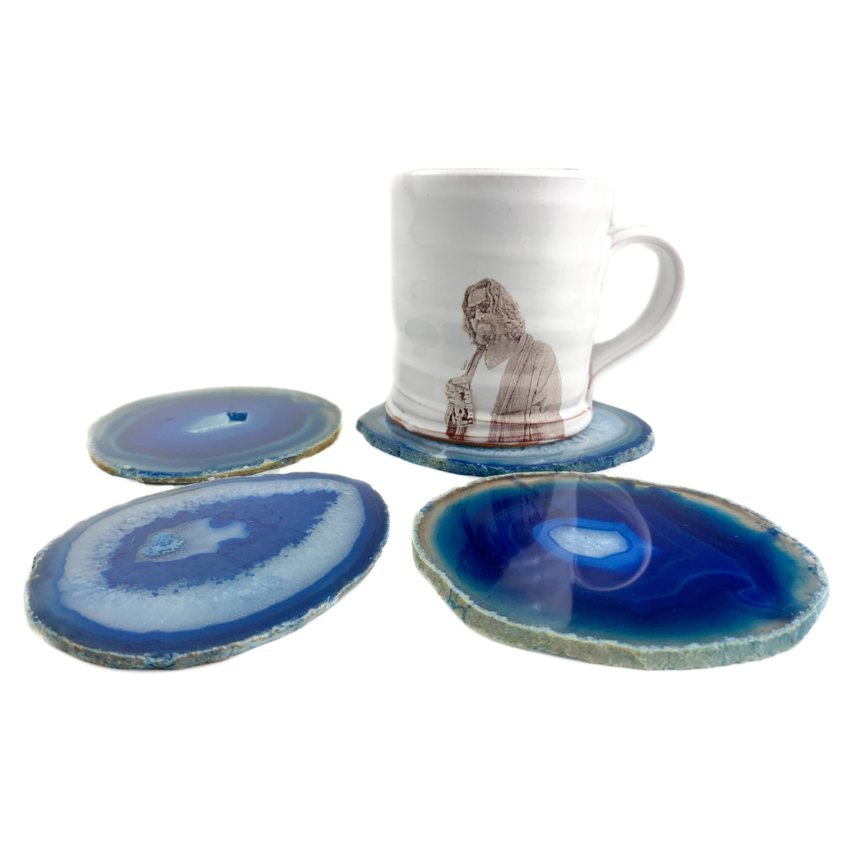 Blue Banded Agate Geode Coasters Set of 4 from Brazil