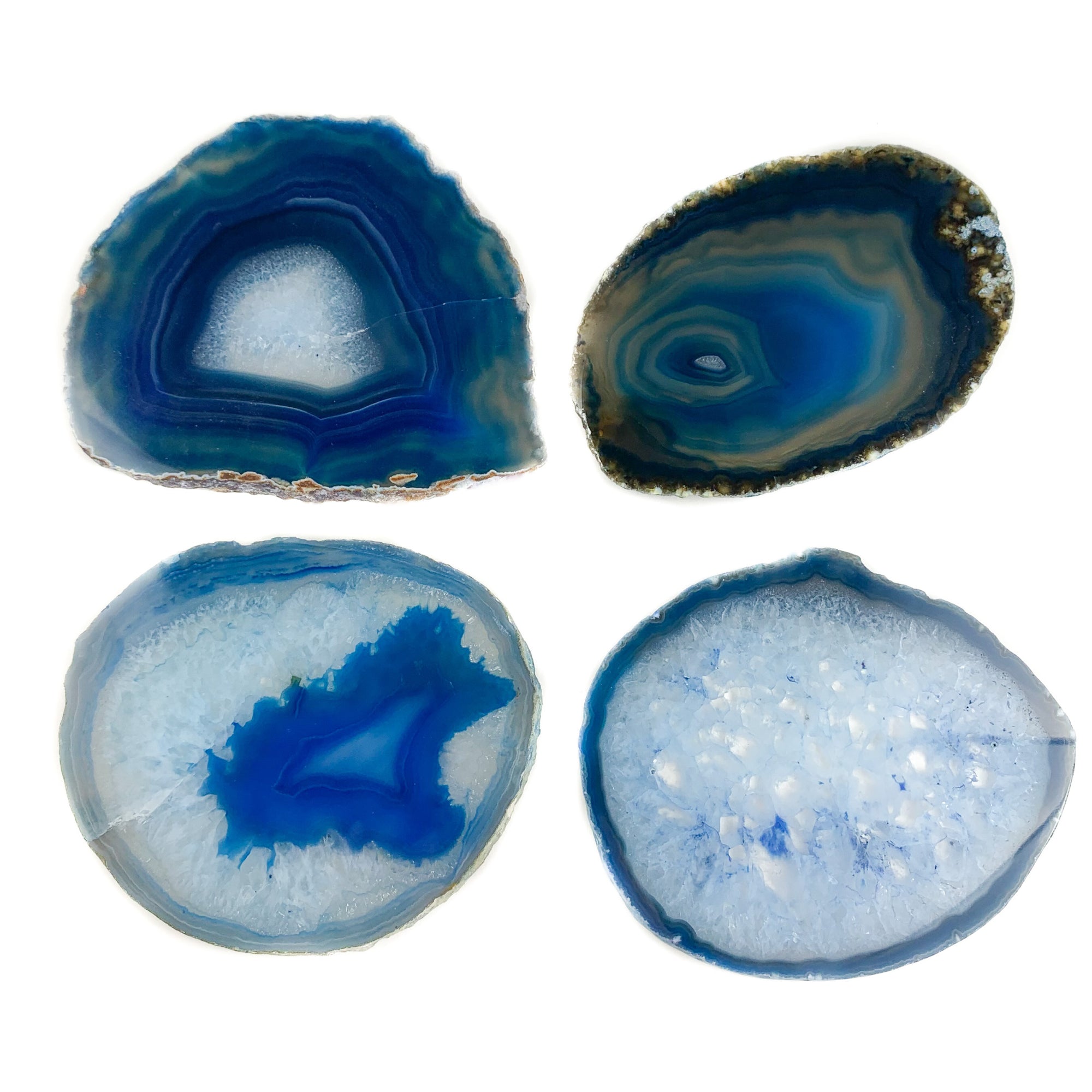 Blue Banded Agate Geode Coasters Set of 4 from Brazil