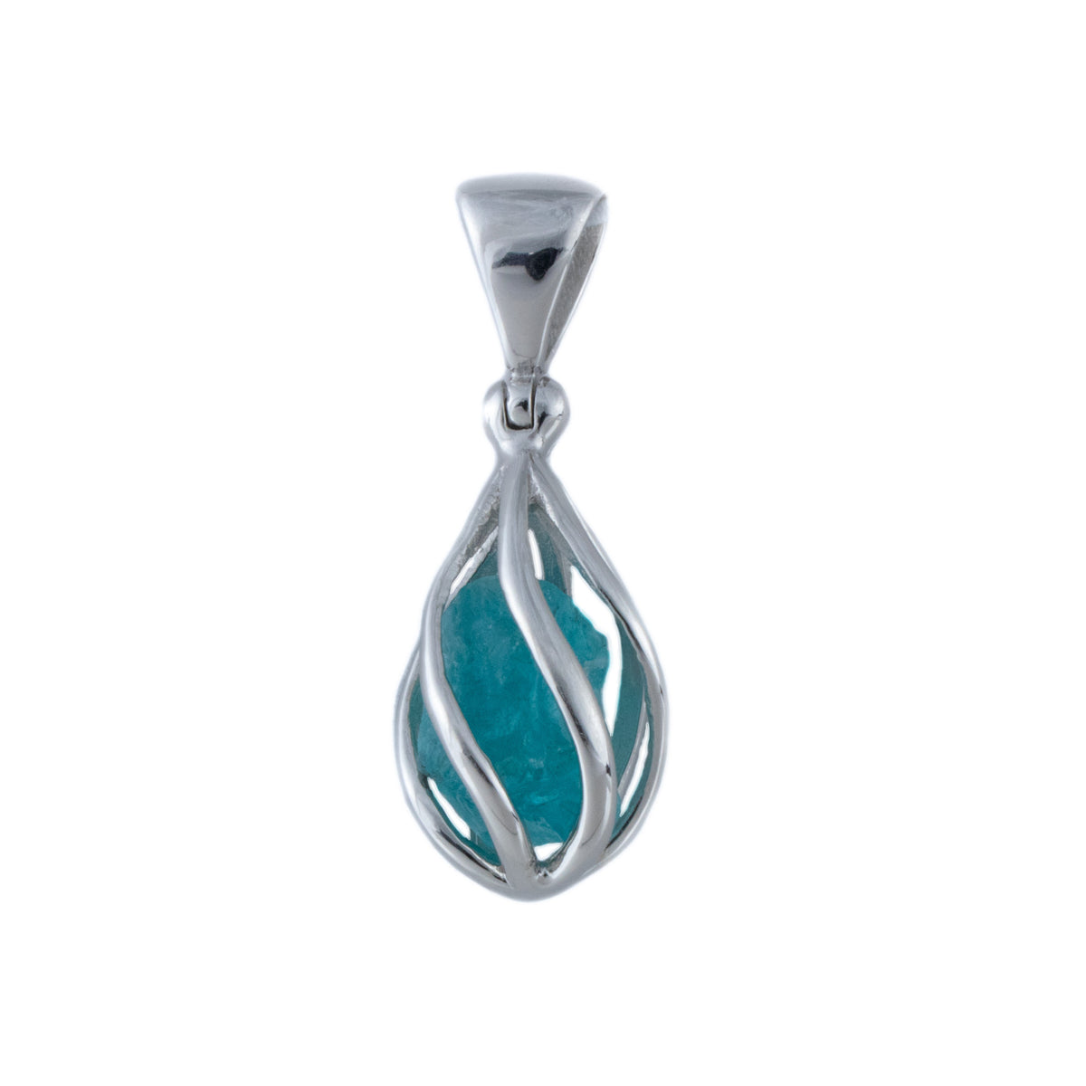 Raw Blue Apatite Pendant in Sterling Silver