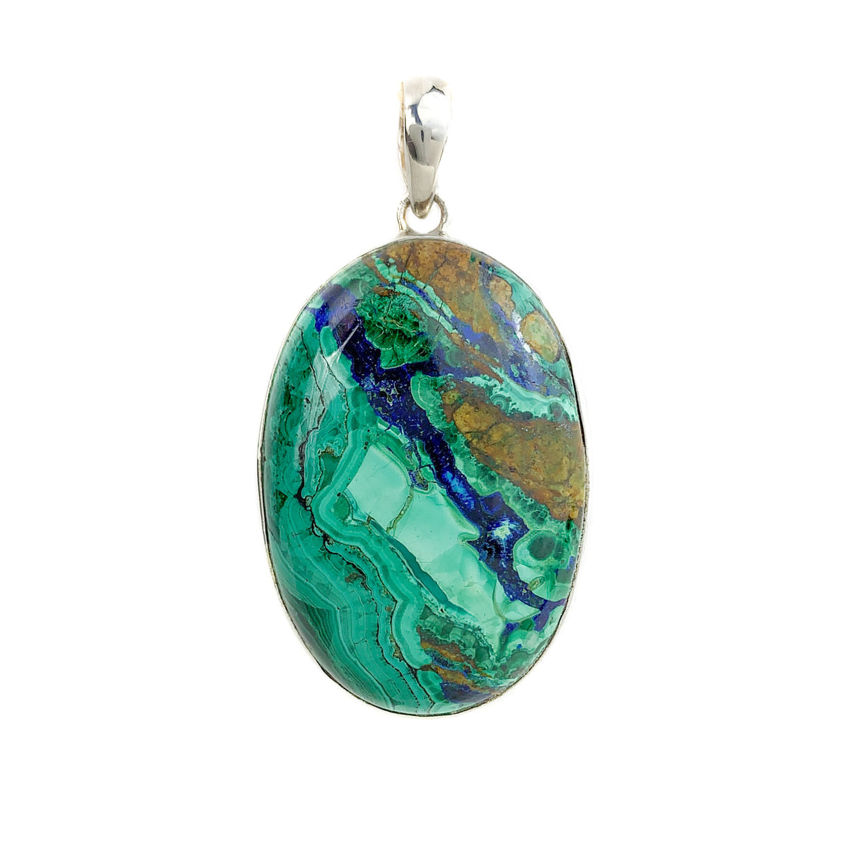 Azurite and Malachite Stone Necklace Set in Sterling Silver