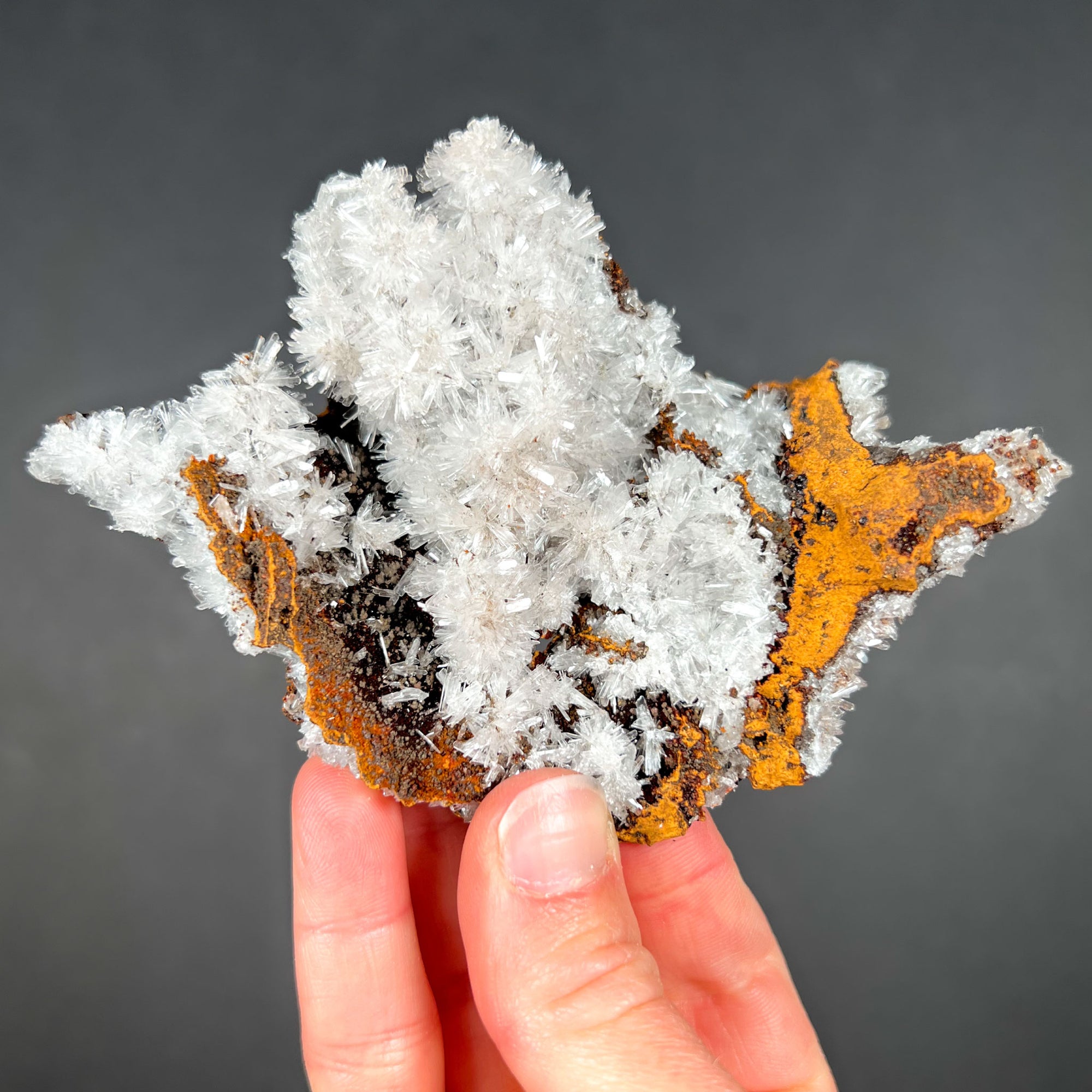 White Hemimorphite Crystals on Limonite