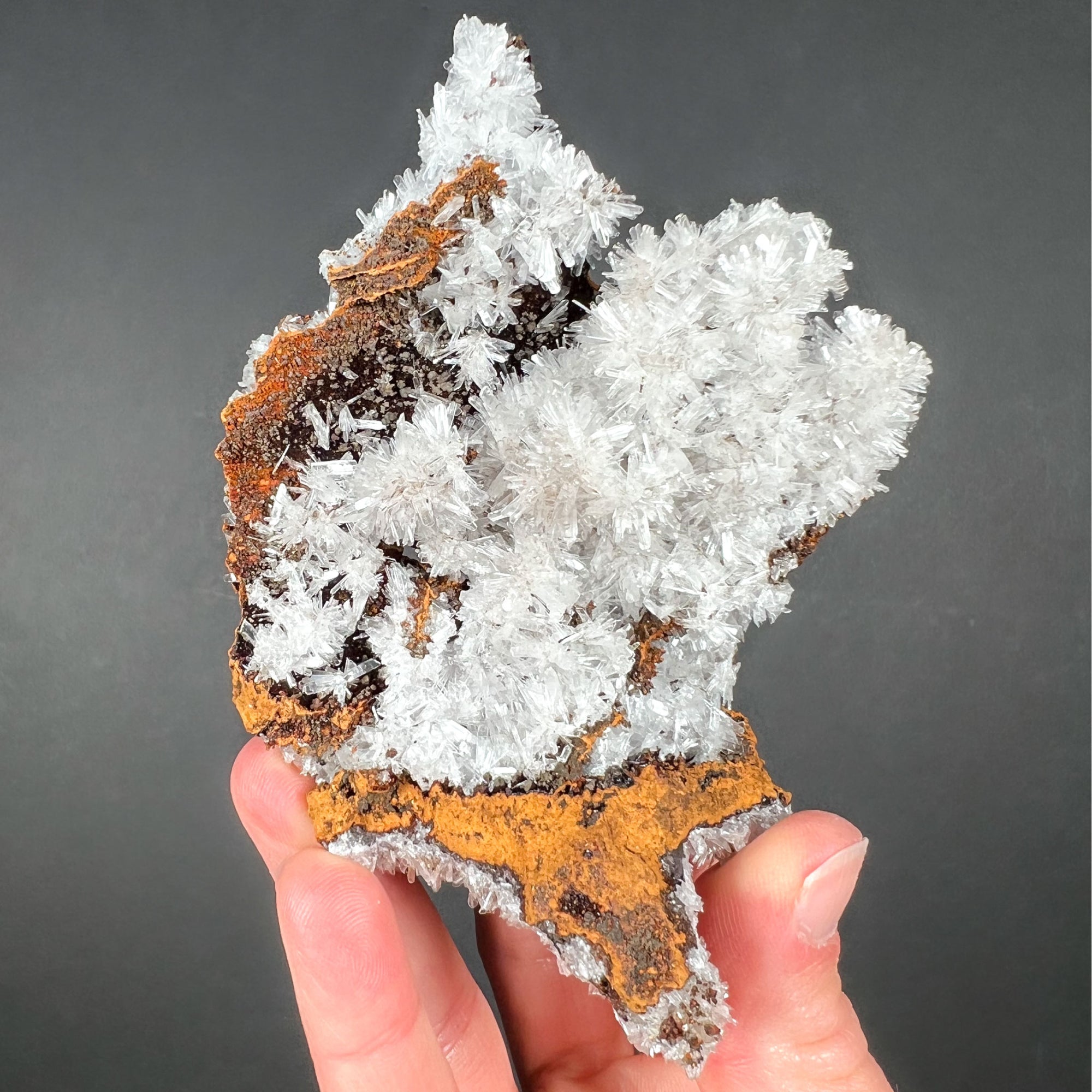 White Hemimorphite Crystals on Limonite