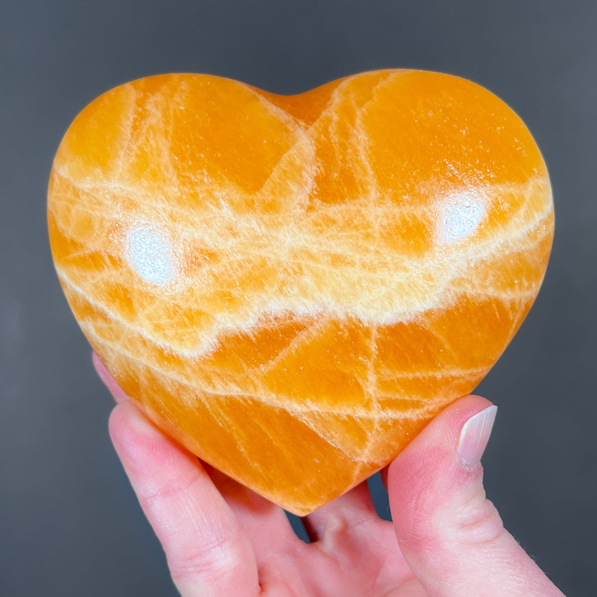 Polished Orange Calcite Stone Heart