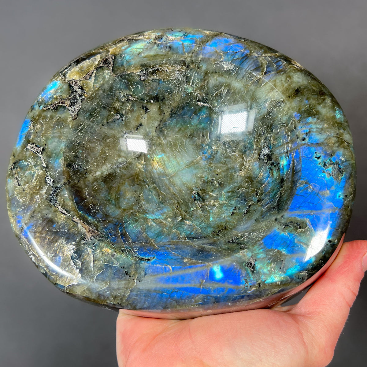 Blue Labradorescence on a Labradorite Bowl
