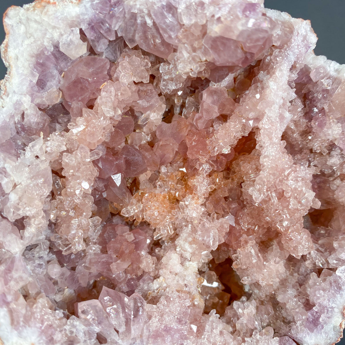 Close up of Pink Amethyst (iron-included quartz) crystals