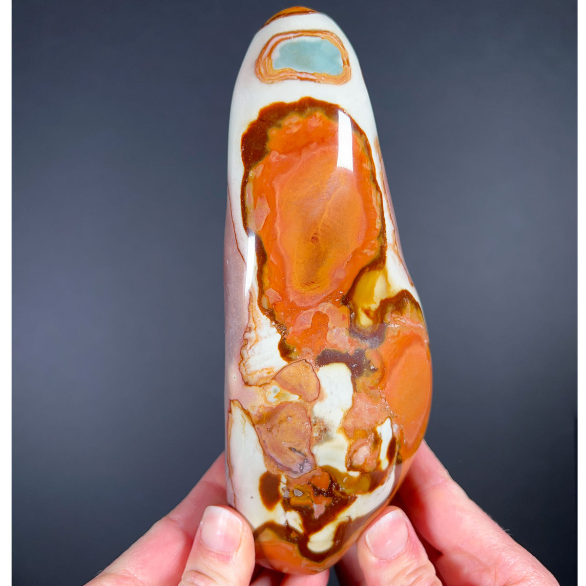 Blue, Red, Orange and Tan Polychrome Jasper Stone