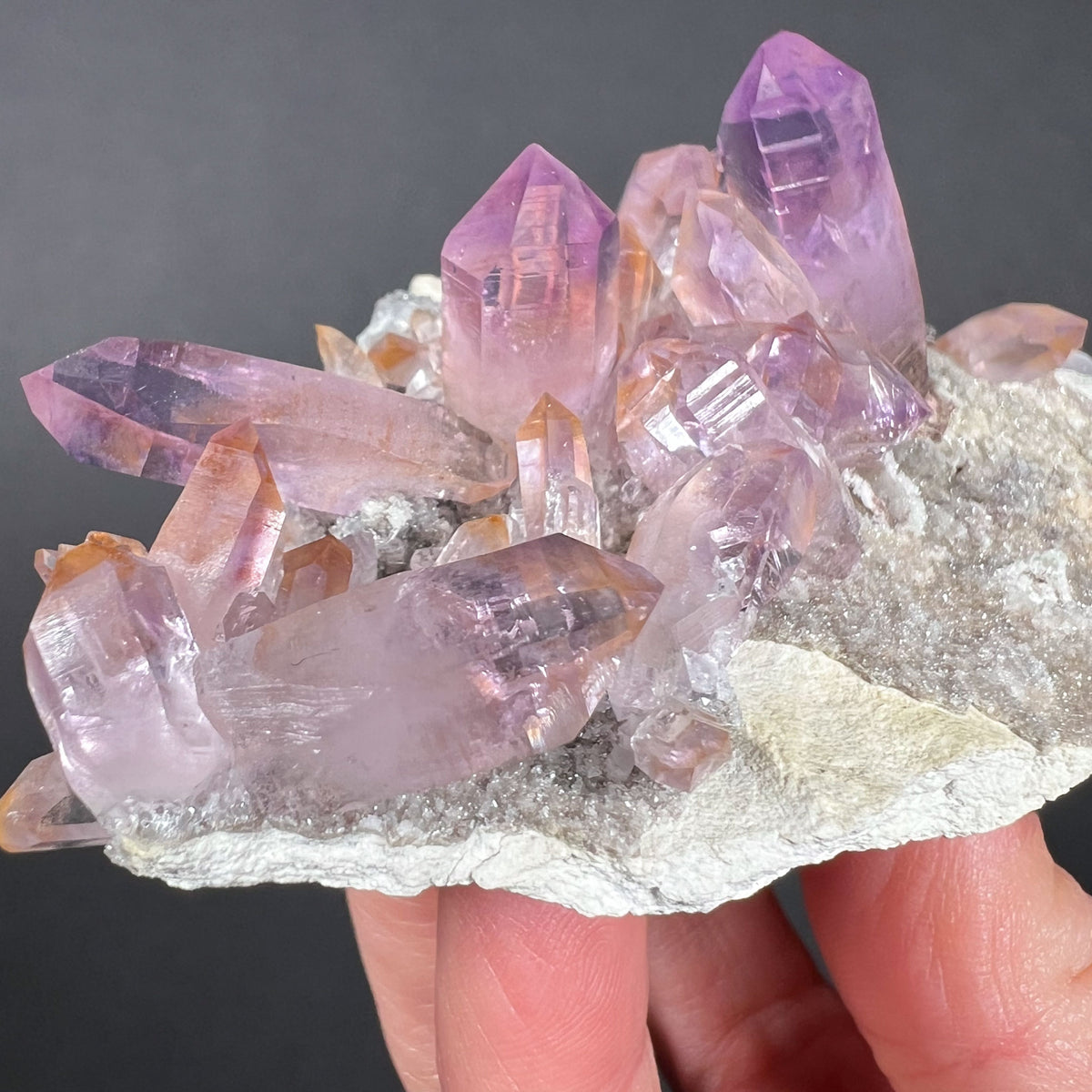 Purple Amethyst Crystals with Orange Iron Inclusions