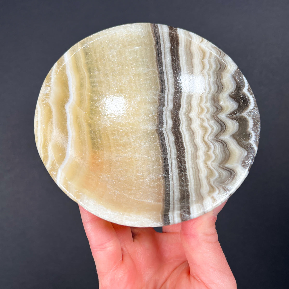 Zebra and Golden Calcite Stone Dish from Mexico