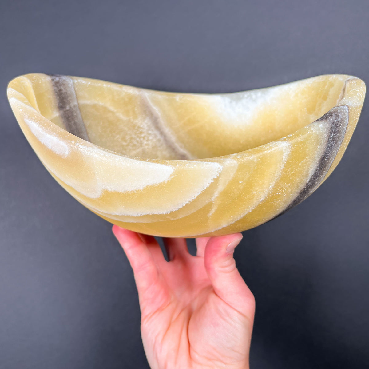 Stone Calcite Bowl with Yellow, Black and White Stripes